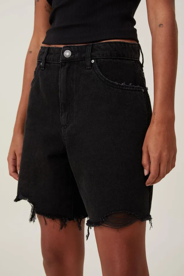 Women Skirts and Shorts Cotton On Relaxed Denim Short Graphite Black Rip