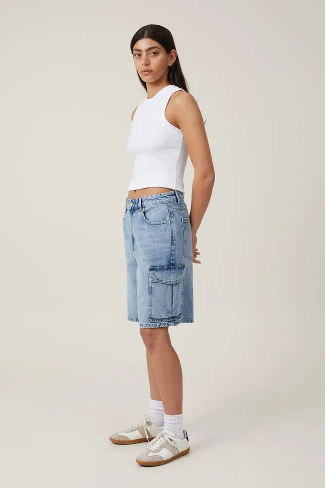 Women Skirts and Shorts Cotton On Super Baggy Cargo Denim Jort Bells Blue