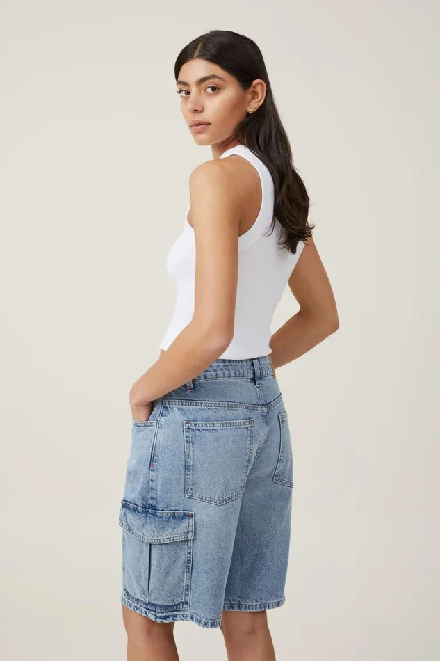 Women Skirts and Shorts Cotton On Super Baggy Cargo Denim Jort Bells Blue