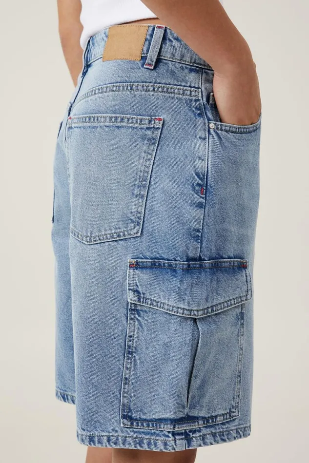 Women Skirts and Shorts Cotton On Super Baggy Cargo Denim Jort Bells Blue