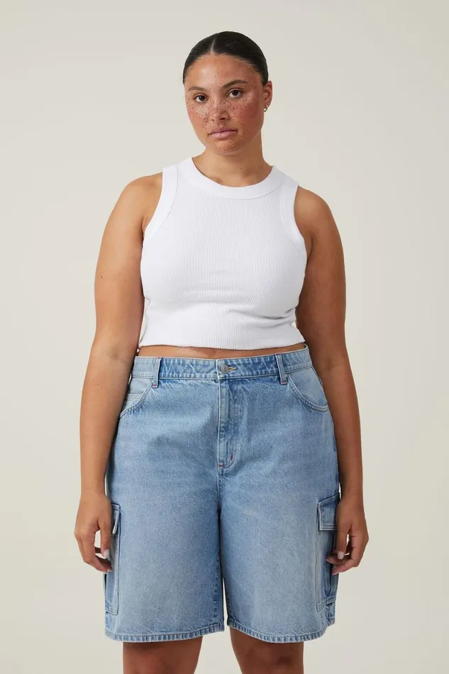 Women Skirts and Shorts Cotton On Super Baggy Cargo Denim Jort Bells Blue