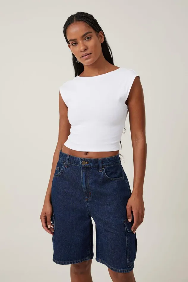 Women Skirts and Shorts Cotton On Super Baggy Cargo Denim Jort Rinse Blue