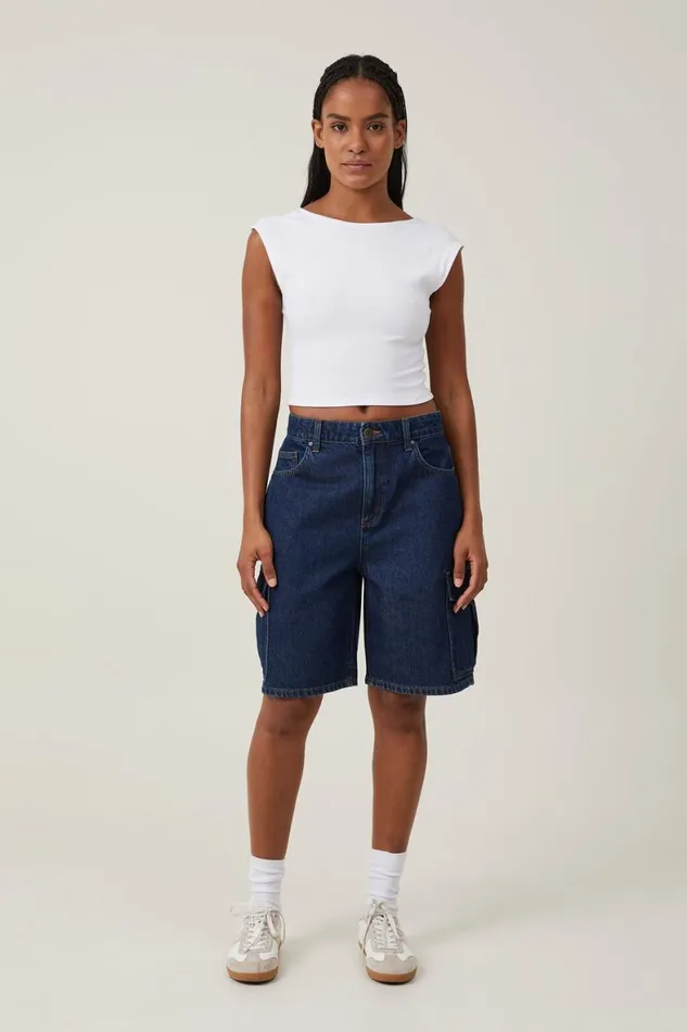 Women Skirts and Shorts Cotton On Super Baggy Cargo Denim Jort Rinse Blue