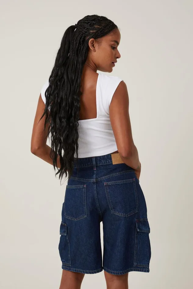 Women Skirts and Shorts Cotton On Super Baggy Cargo Denim Jort Rinse Blue