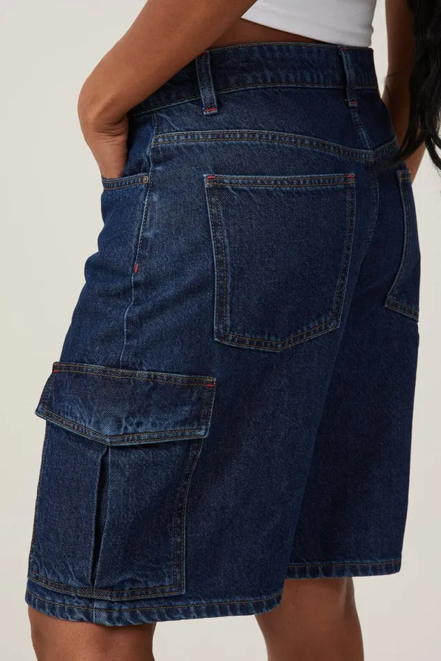 Women Skirts and Shorts Cotton On Super Baggy Cargo Denim Jort Rinse Blue