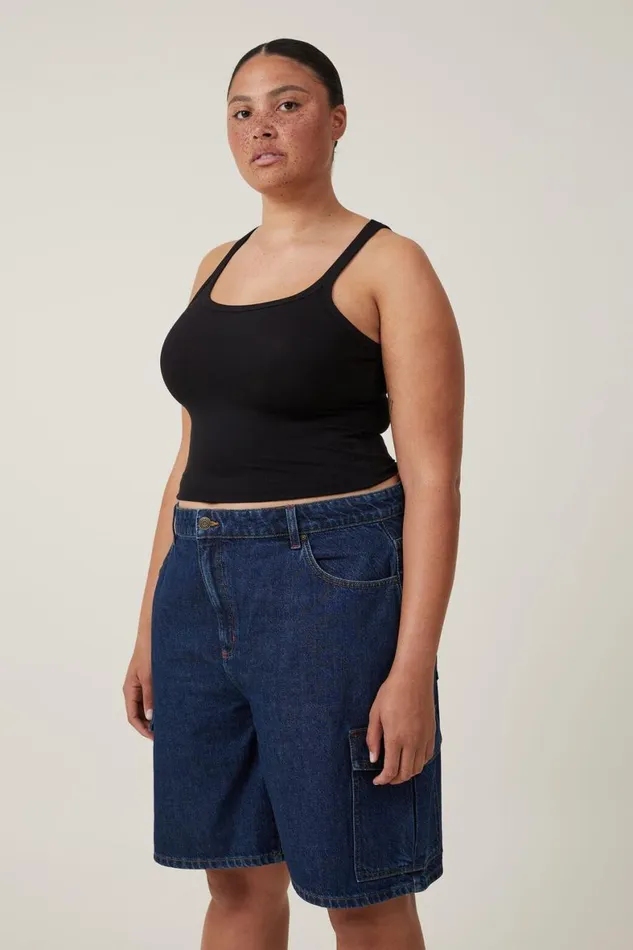 Women Skirts and Shorts Cotton On Super Baggy Cargo Denim Jort Rinse Blue