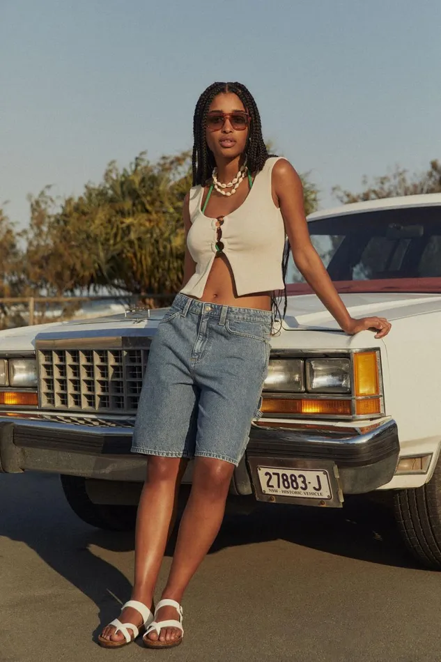 Women Skirts and Shorts Cotton On Super Baggy Carpenter Denim Jort Offshore Blue