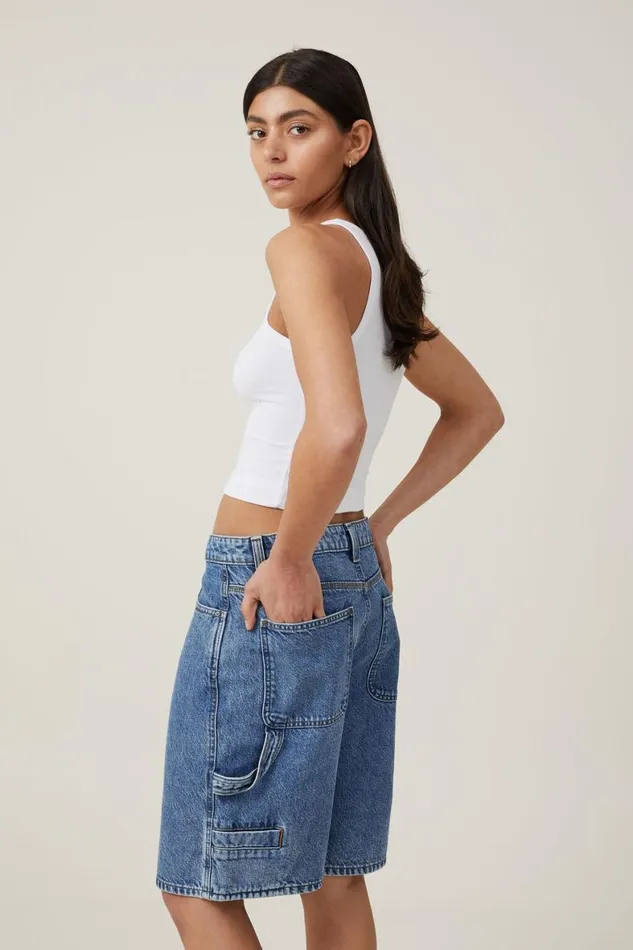Women Skirts and Shorts Cotton On Super Baggy Carpenter Denim Jort Offshore Blue