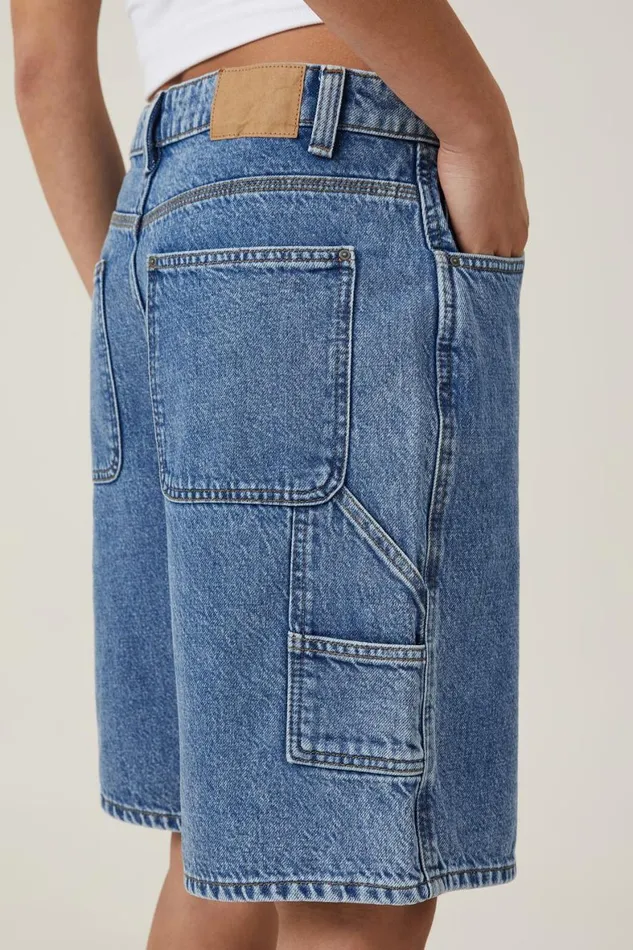 Women Skirts and Shorts Cotton On Super Baggy Carpenter Denim Jort Offshore Blue