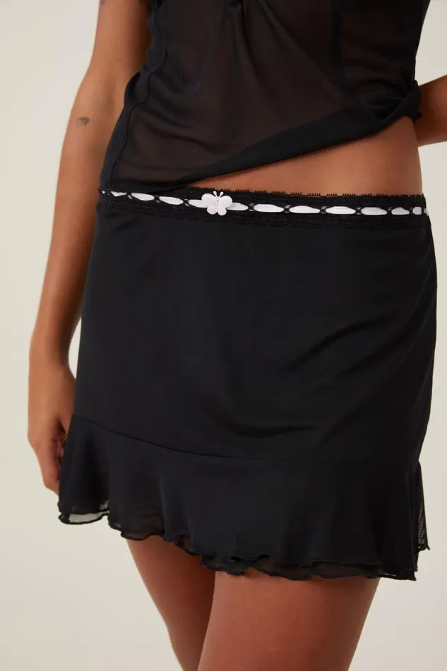 Women Skirts Cotton On Mesh Frill Hem Skirt Black