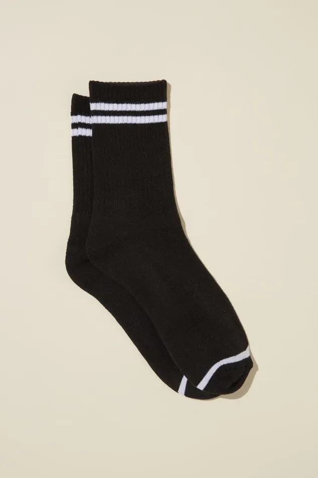 Women Socks Cotton On Club House Crew Sock Blackwhite Stripe