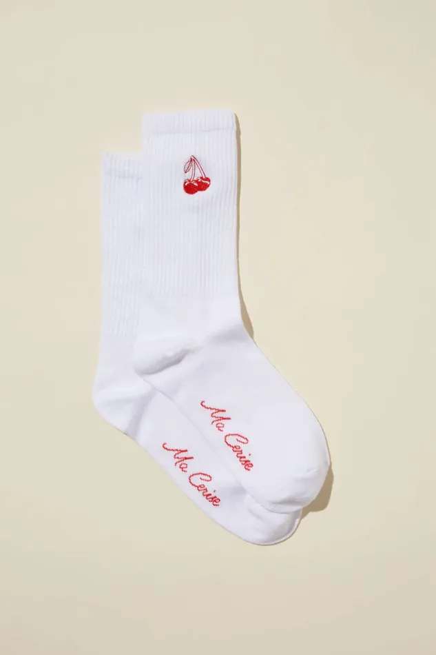 Women Socks Cotton On Club House Crew Sock Cherrieswhite