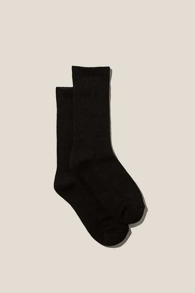 Women Socks Cotton On Club House Crew Sock Solid Black