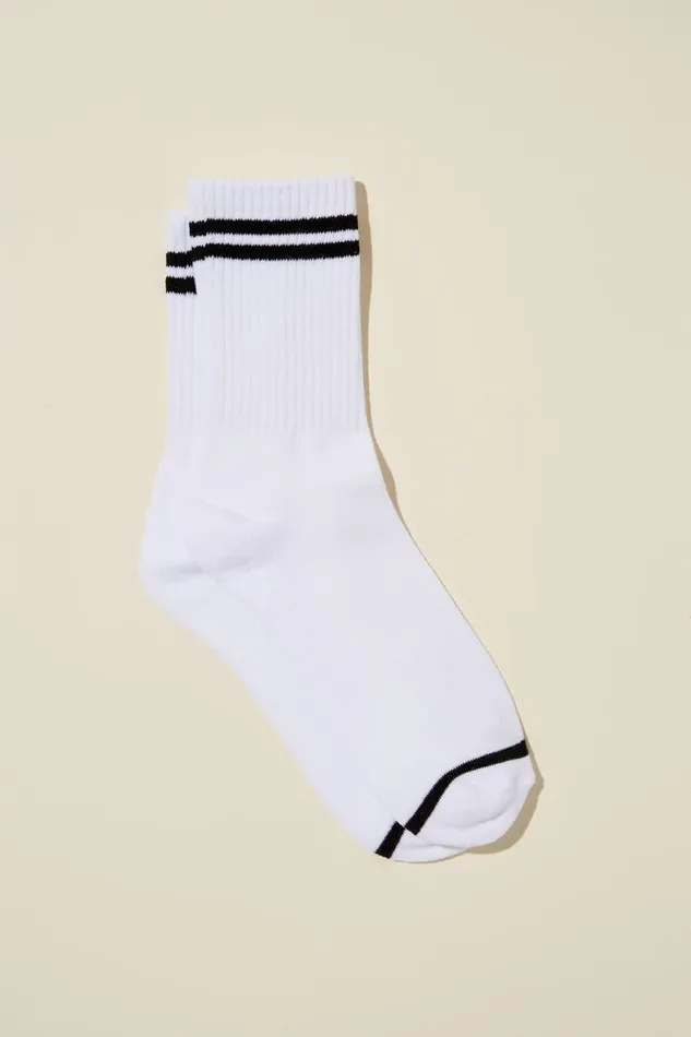 Women Socks Cotton On Club House Crew Sock Whiteblack Stripe