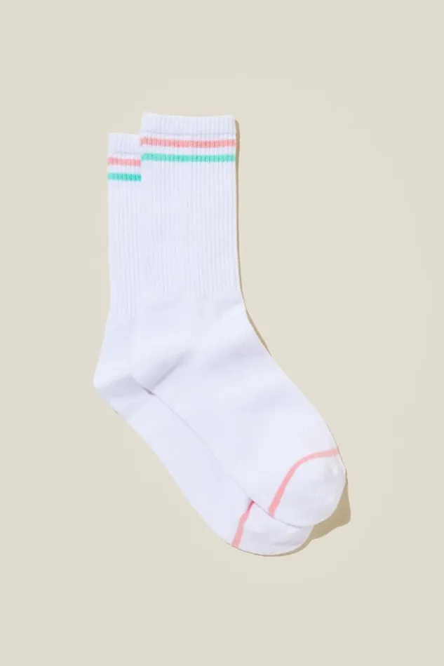 Women Socks Cotton On Club House Crew Sock Whitepink Lagoon Stripe