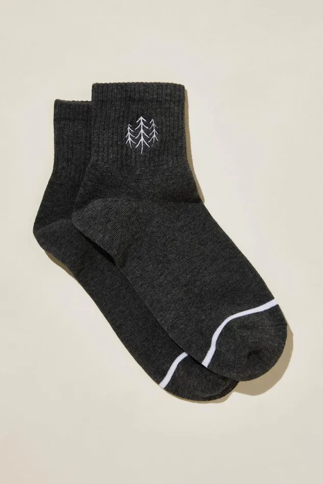 Women Socks Cotton On Club House Quarter Crew Sock Pine Treescharcoal