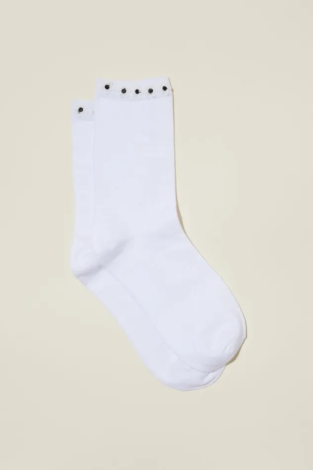 Women Socks Cotton On Floral Welt Crew Sock White Floralswhite