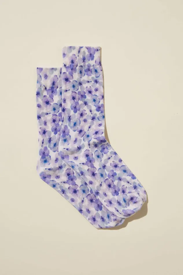 Women Socks Cotton On Printed Crew Sock Pressed Flowers Yardageblue