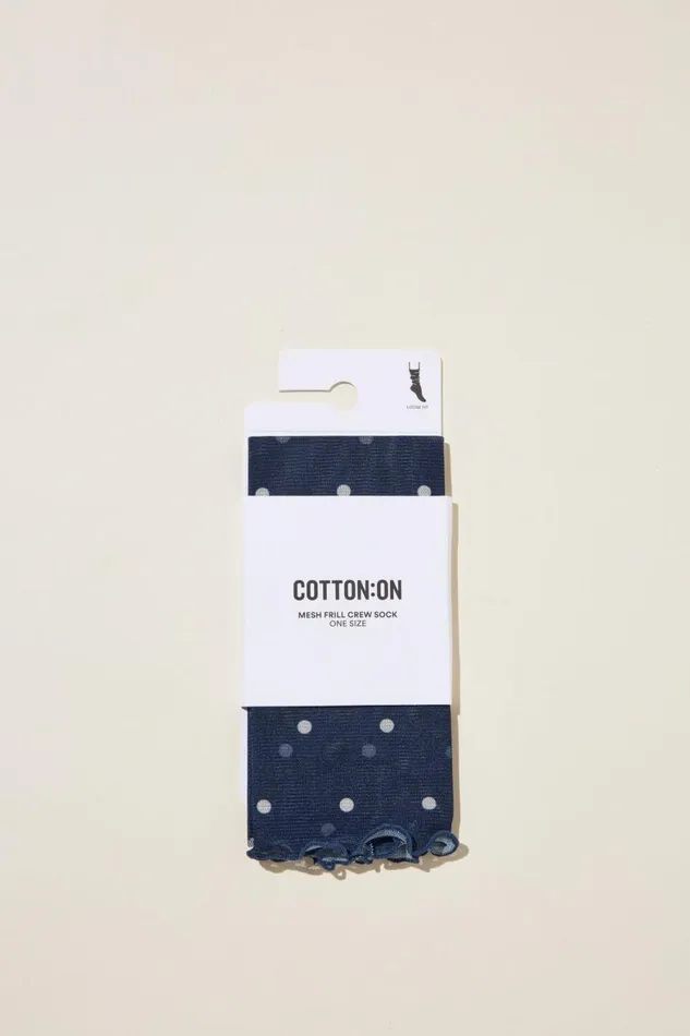 Women Socks Cotton On Printed Mesh Sock Polly Polka Dotnavy