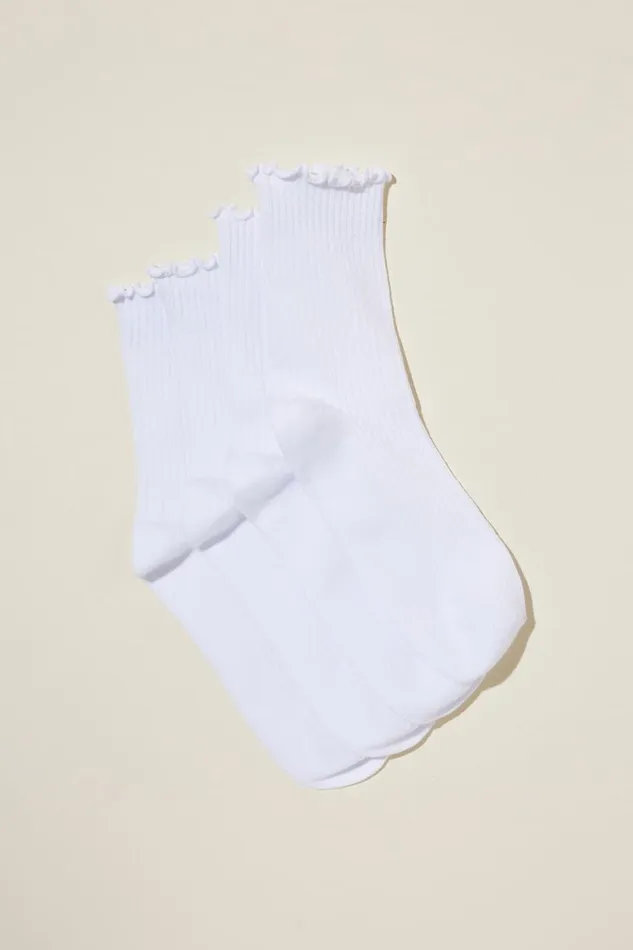 Women Socks Cotton On The Perfect Pair Frill Rib Crew Sock 2Pk White