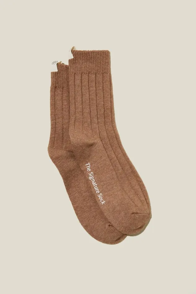Women Socks Cotton On The Signature Crew Sock Mid Taupe Marle
