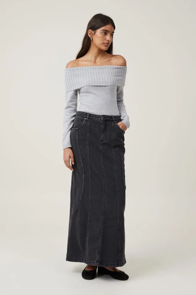 Women Sweaters and Cardigans Cotton On Everfine Off The Shoulder Pullover Grey Shadow Marle