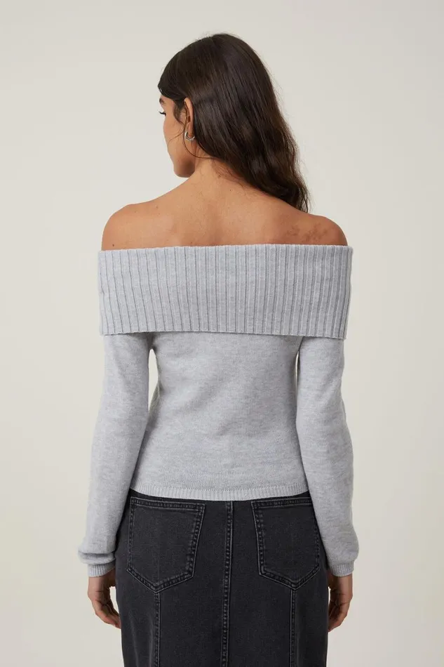 Women Sweaters and Cardigans Cotton On Everfine Off The Shoulder Pullover Grey Shadow Marle