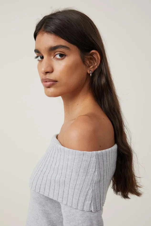 Women Sweaters and Cardigans Cotton On Everfine Off The Shoulder Pullover Grey Shadow Marle