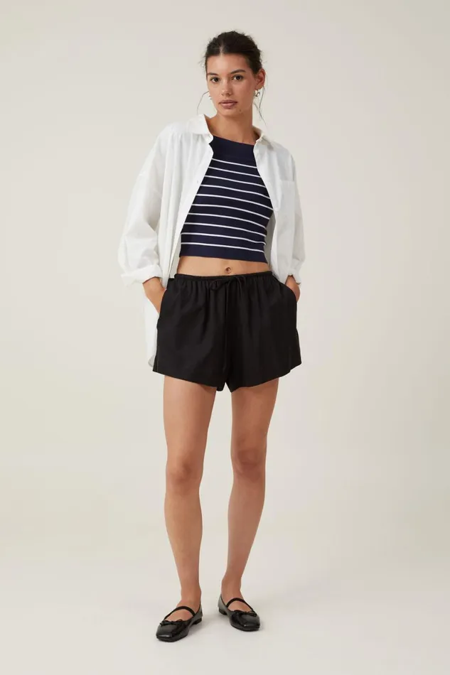 Women Sweaters and Cardigans Cotton On Rib Off Shoulder Knit Deep Indigo White Stripe