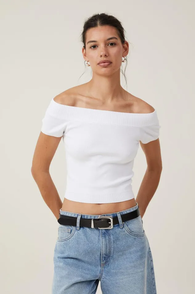 Women Sweaters and Cardigans Cotton On Rib Off Shoulder Knit White