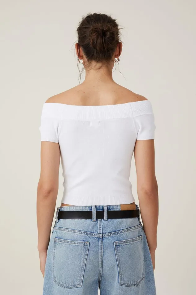 Women Sweaters and Cardigans Cotton On Rib Off Shoulder Knit White