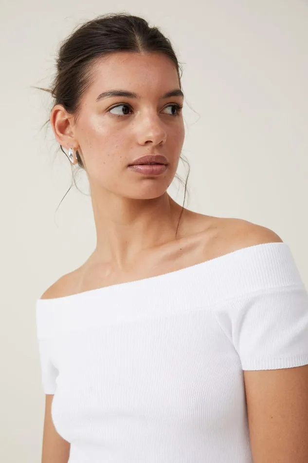 Women Sweaters and Cardigans Cotton On Rib Off Shoulder Knit White