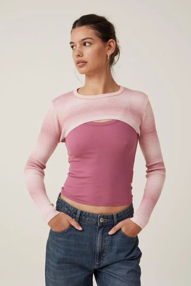 Women Sweaters and Cardigans Cotton On Rib Pullover Shrug Chalk Pink Ombre