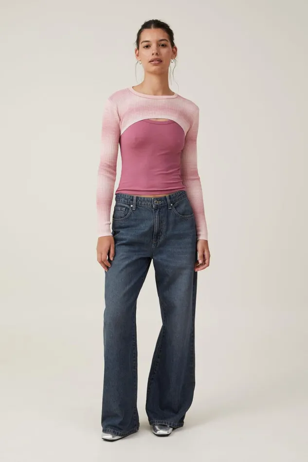 Women Sweaters and Cardigans Cotton On Rib Pullover Shrug Chalk Pink Ombre