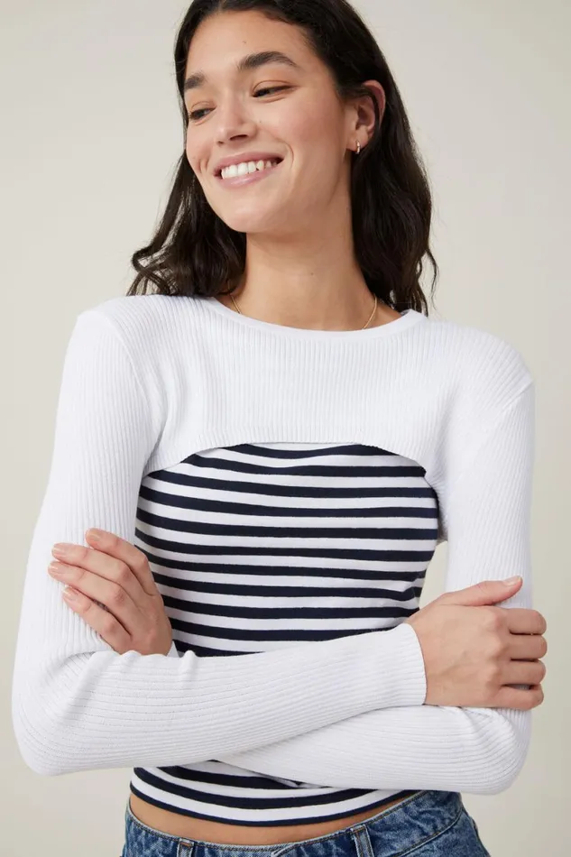 Women Sweaters and Cardigans Cotton On Rib Pullover Shrug White