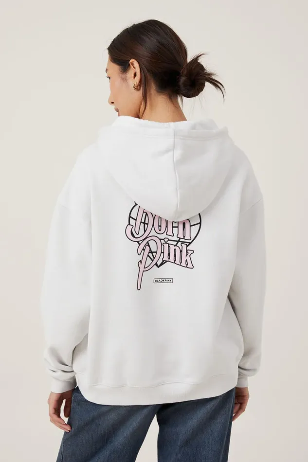 Women Sweats and Hoodies Cotton On Black Pink Zip Through Lcn Br Black Pink Born Pink Vintage White