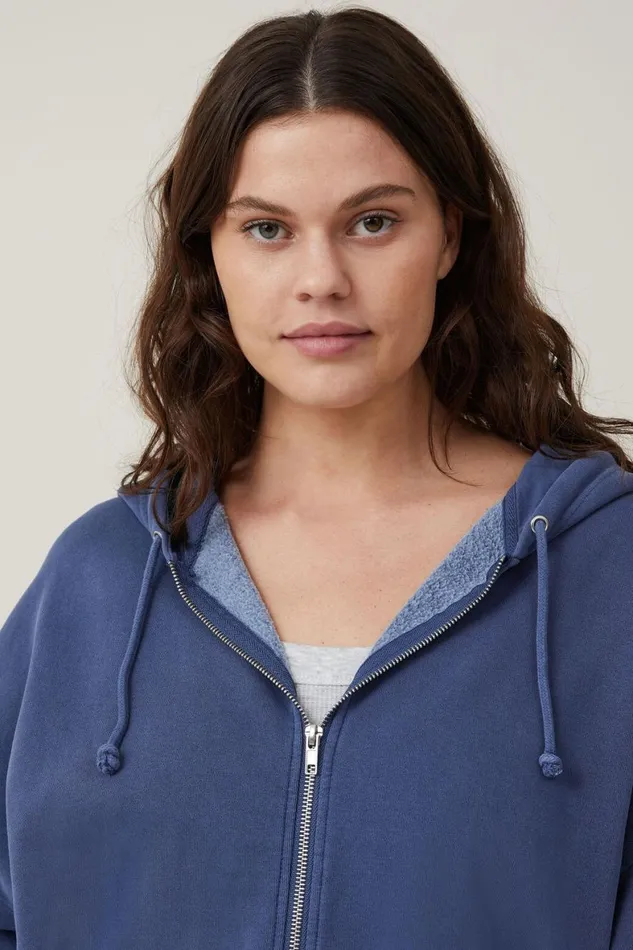 Women Sweats and Hoodies Cotton On Classic Washed ZipThrough Hoodie Washed Indigo