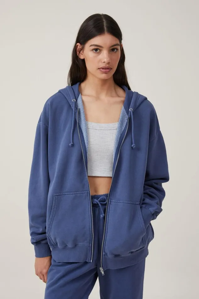 Women Sweats and Hoodies Cotton On Classic Washed ZipThrough Hoodie Washed Indigo