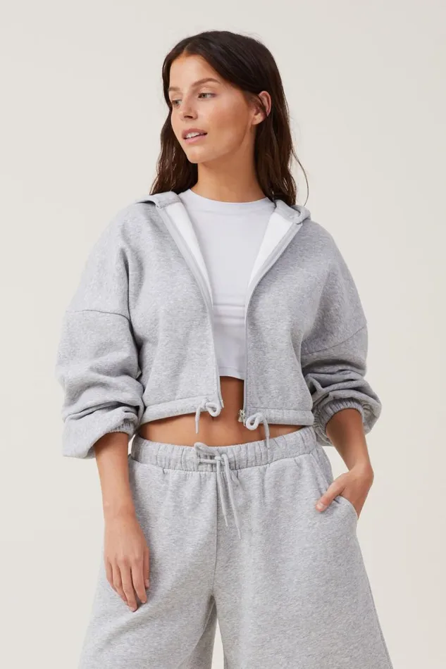 Women Sweats and Hoodies Cotton On Fleece Lounge Cropped Hoodie Mid Grey Marle Women Sweats and Hoodies Cotton On Fleece Lounge Cropped Hoodie Mid Grey Marle