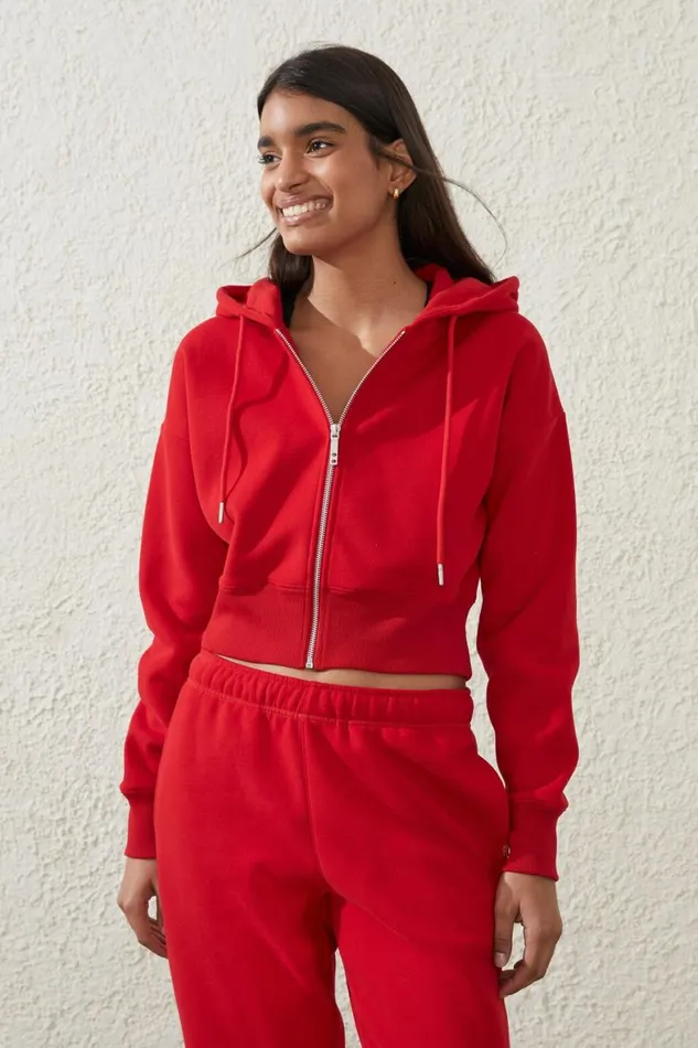 Women Sweats and Hoodies Cotton On Plush Essential Cropped Zip Through Apres Red Women Sweats and Hoodies Cotton On Plush Essential Cropped Zip Through Apres Red