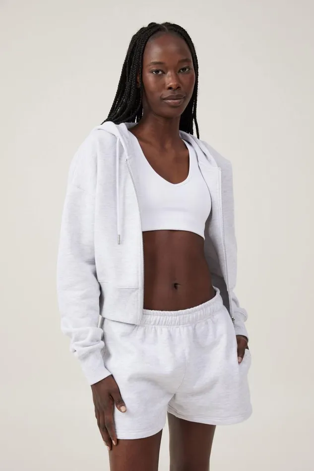 Women Sweats and Hoodies Cotton On Plush Essential Cropped Zip Through Cloudy Grey Marle Women Sweats and Hoodies Cotton On Plush Essential Cropped Zip Through Cloudy Grey Marle