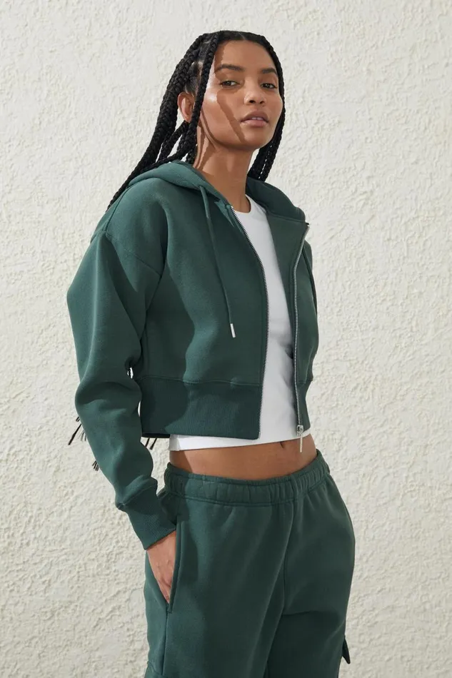 Women Sweats and Hoodies Cotton On Plush Essential Cropped Zip Through Holly Green Women Sweats and Hoodies Cotton On Plush Essential Cropped Zip Through Holly Green