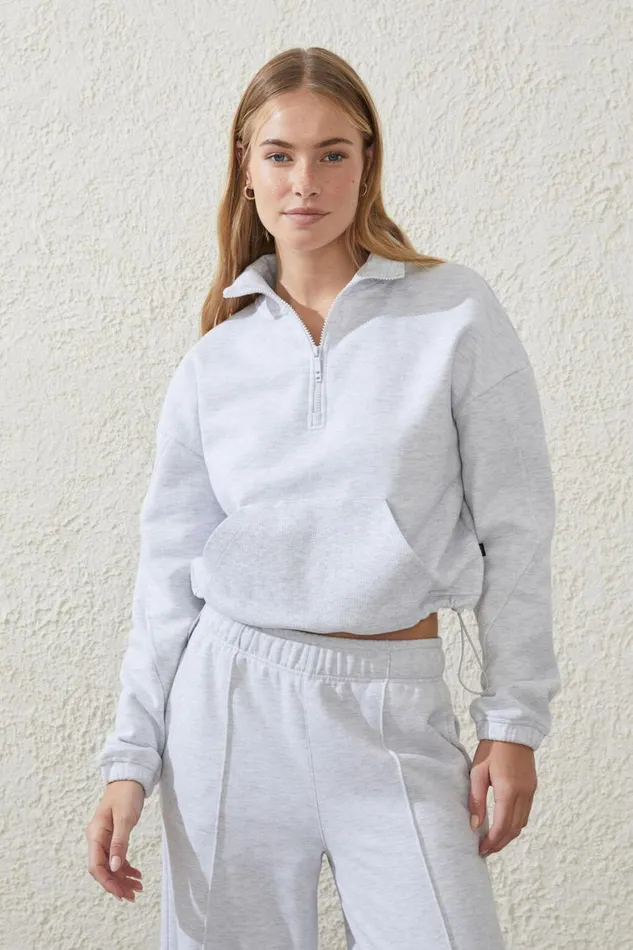 Women Sweats and Hoodies Cotton On Plush Rib Cropped Half Zip Jumper Cloudy Grey Marle Women Sweats and Hoodies Cotton On Plush Rib Cropped Half Zip Jumper Cloudy Grey Marle