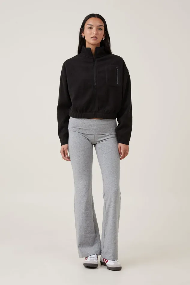 Women Sweats and Hoodies Cotton On Teddy Fleece Cropped Zip Through Black