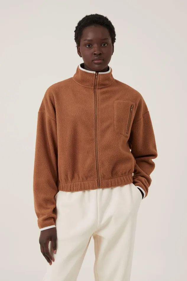 Women Sweats and Hoodies Cotton On Teddy Fleece Cropped Zip Through Leaf Brown Women Sweats and Hoodies Cotton On Teddy Fleece Cropped Zip Through Leaf Brown