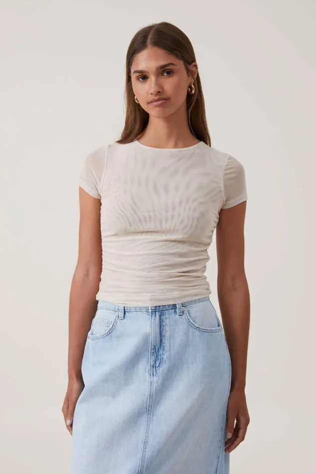 Women Tops Cotton On Becca Gathered Short Sleeve Tee Stone