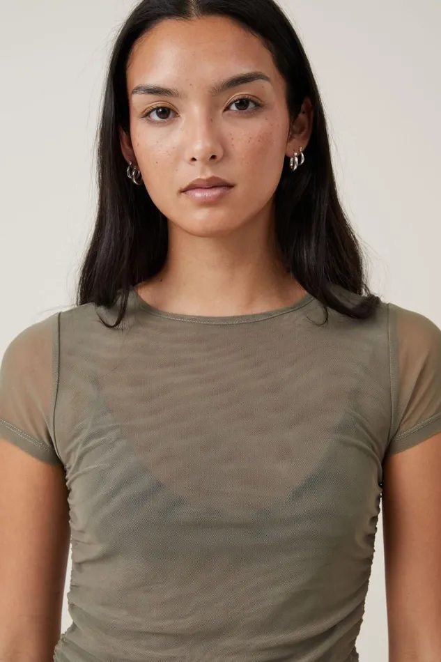 Women Tops Cotton On Becca Gathered Short Sleeve Tee Woodland