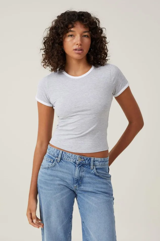 Women Tops Cotton On Billi Crew Neck Tee Grey Marle