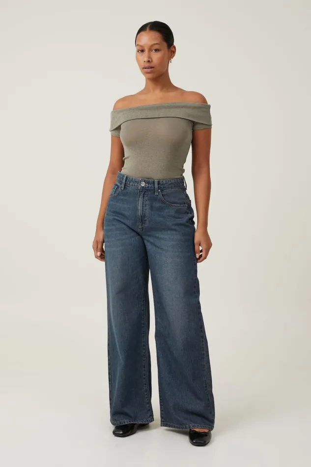 Women Tops Cotton On Chloe Off The Shoulder Top Woodland
