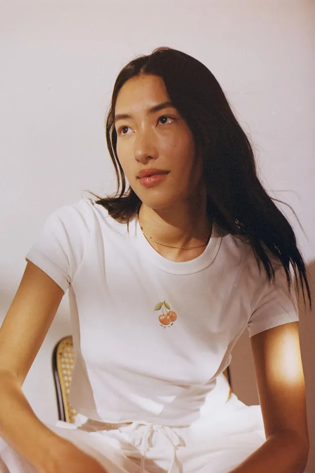 Women Tops Cotton On Crop Fit Rib Graphic Tee Cherry On Topvintage White